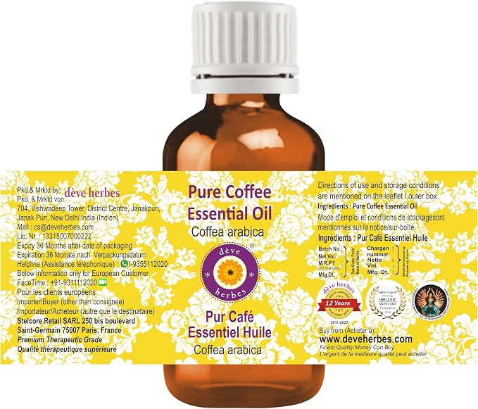 Deve Herbes Coffee Essential Oil (Coffea Arabica) Pure | Non-Sticky | Non-Greasy | Lightweight | Men & Women | All Skin Types | Steam Distilled 5ml
