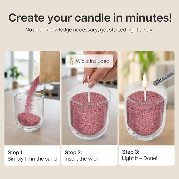 comforder Scented Candle Sand with Wicks, Pearled Candle, Wax Granules, 14oz Sand Wax Granules + 4 Wicks (Pink, Rose)