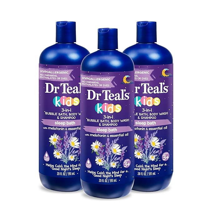 Dr Teal's Kids 3-in-1 Sleep Bubble Bath, Body Wash & Shampoo with Melatonin & Essential Oil, Lavender Scent, 20 fl oz (Pack of 3)