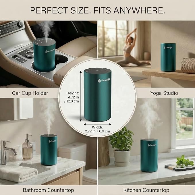 GentleJet LiteMist Waterless Rechargeable Aroma Diffuser for Bedroom, Office & Car, Cold-Air Essential Oil Mist, Aluminum Body, 20ml