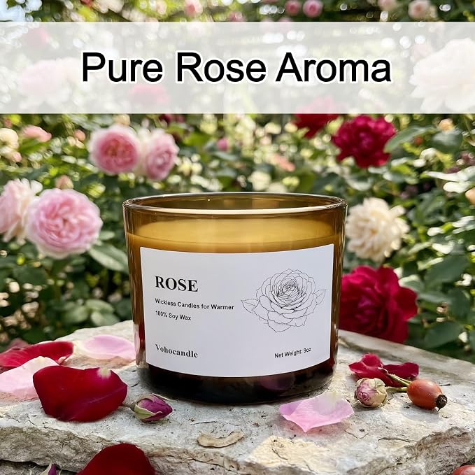 VOHO Rose Wickless Candles for Candle Warmer Lamp, 9oz Soy Candle with Stirring Spoon & Lid, Wickless Rose Aroma Ideal for Candle Lamp, Candles Gifts for Women Mothers Day Birthday Home