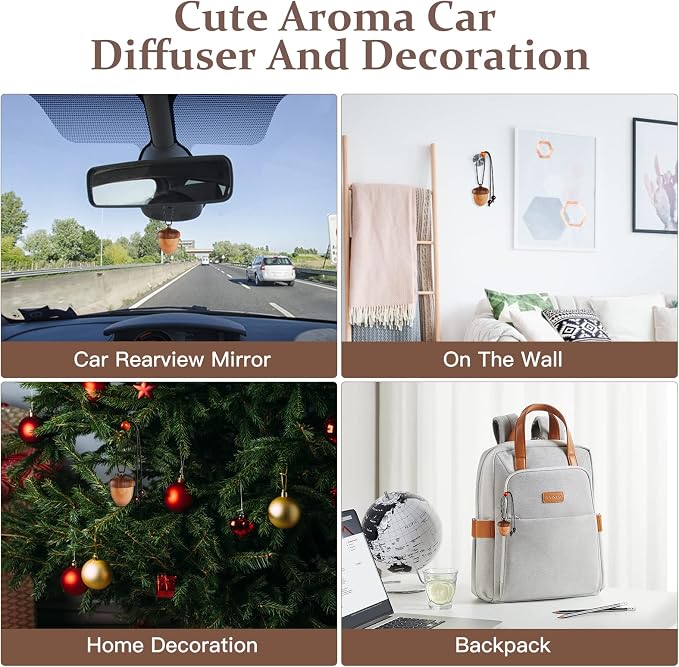 Maromalife Essential Oil Car Diffuser, Wooden Acorn Decor Cute Car Diffuser Air Freshener, Hanging Aromatherapy Diffuser Perfume Car Decoration, Gift for Women/Men, Christmas, Birthday