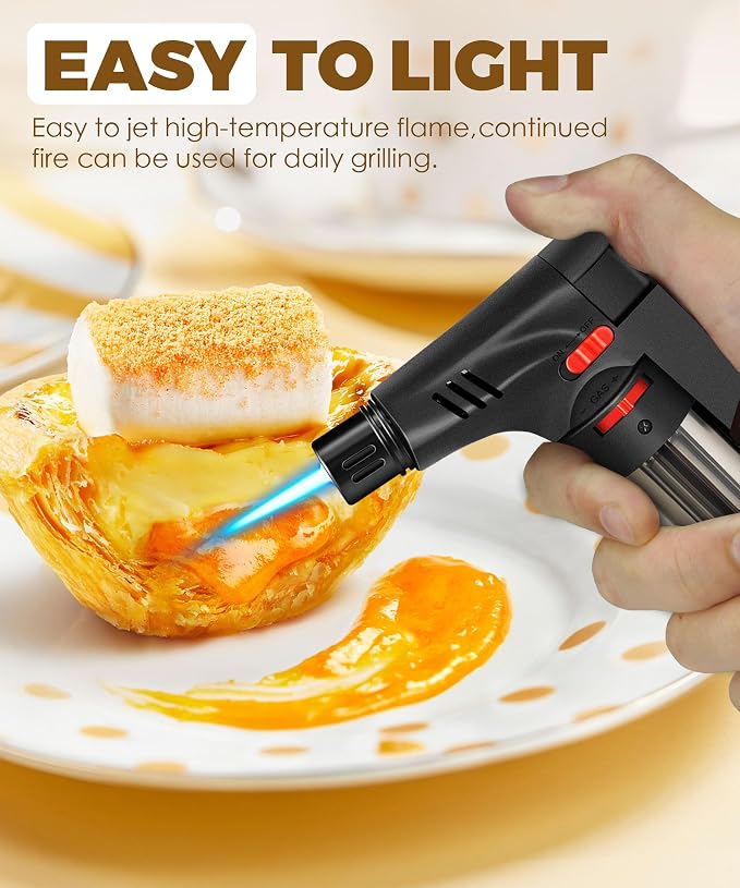 4 Pack of Torch Lighter, Powerful Windproof Jet Flame, Butane Gas Refill, with Safety Lock, Mini Blow Torch Lighters for Candle, Firework (NO Gas)