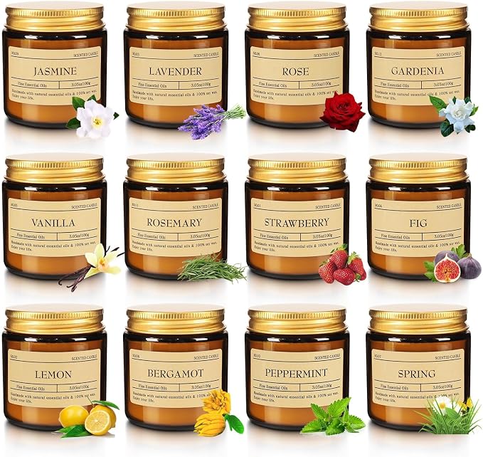 Scented Candle Set 24 Pack (3.05oz Each) - Aromatherapy Candles with Essential Oils, Smokeless Soy Wax Candles in 12 Scents, Gift for Women/Mom, Valentine/Mother's Day/Christmas/Birthday