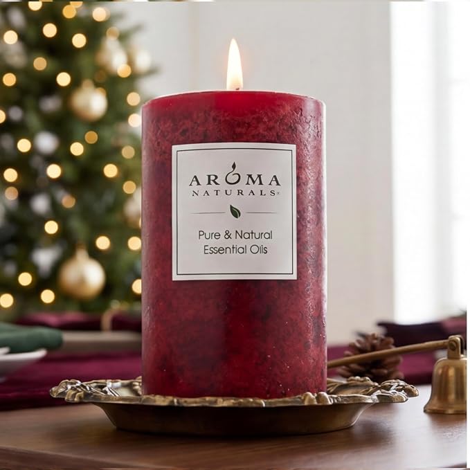 Aroma Naturals Holiday Orange, Clove and Cinnamon Essential Oil Scented Pillar Candle, Warm Spice, 2.5 inch x 4 inch