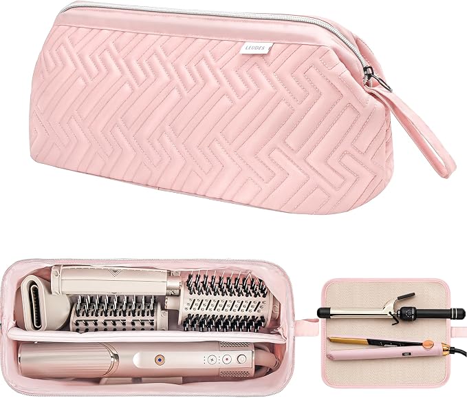 Leudes Hair Tools Travel Bag for Shark Flexstyle Carrying Case Portable Shark Hair Air Wrap Dryer Case Waterproof Dustproof Flat Curling Iron Travel Organizer (Pink+Heat Resistant Mat)