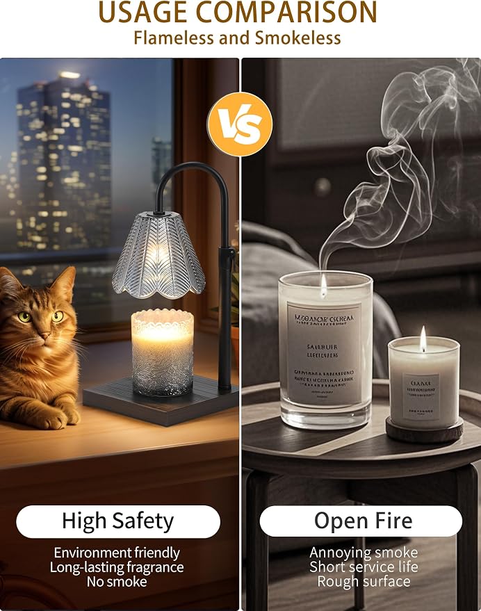 Candle Warmer Lamp with Timer & Dimmer, 2 Bulbs, Height Adjustable, Fit All Size Jar Scented Candles, Safe Aromatherapy Light for Sleep, Work, Yoga, Bedroom, Office, Gift (Smoky Gray)