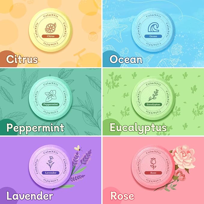 CalmNFiz 6 Pack Shower Steamers Aromatherapy, Birthday Gifts for Women Men, Mother’s Day Gifts for Wife Mom Grandma Daughter Teen, Relaxation Self Care Natural Essential Oil