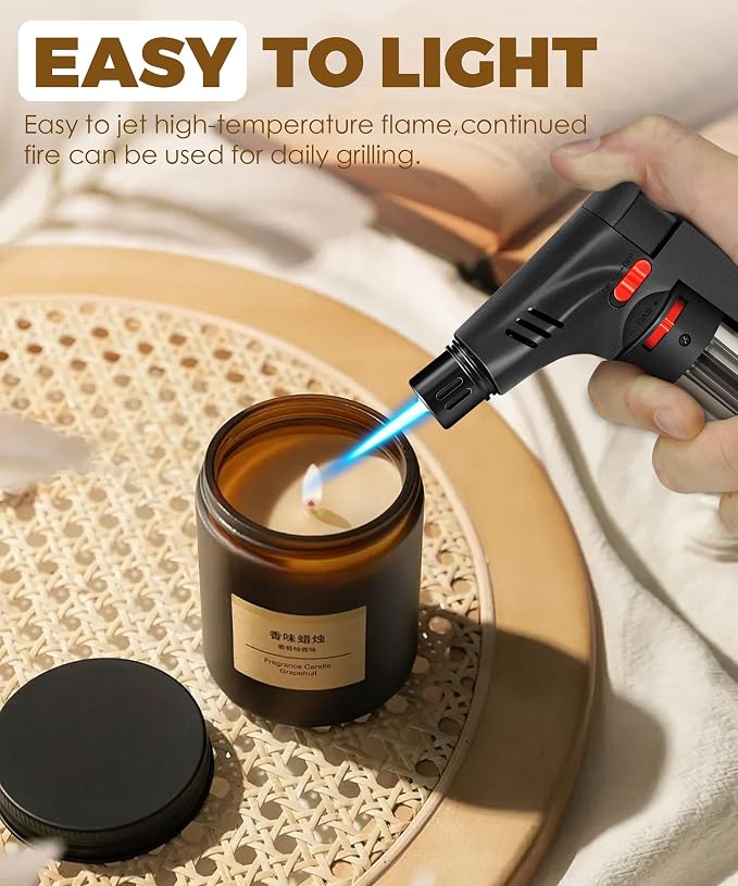 5 Pack of Torch Lighter, Powerful Windproof Jet Flame, Butane Gas Refill, with Safety Lock, Mini Blow Torch Lighters for Candle, Firework (NO Gas)