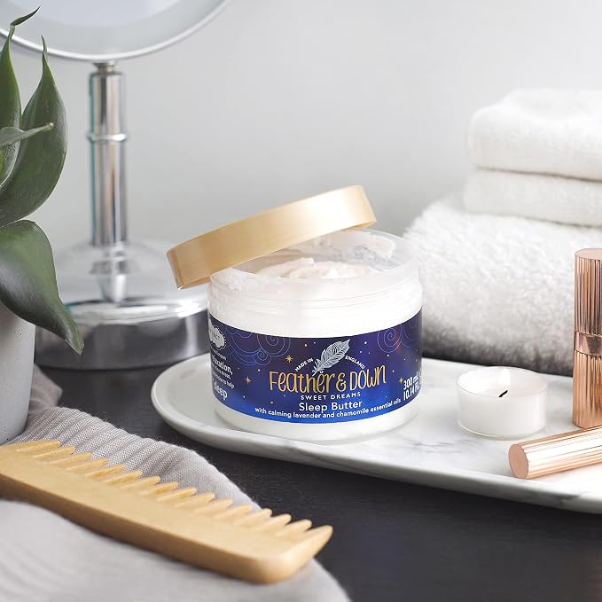 Feather & Down 300ml Magnesium Soothing Sleep Butter, Enriched with Magnesium, Calming Lavender & Chamomile Essential Oils to aid Sleep, Vegan & Cruelty Free