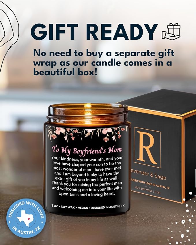 Boyfriend's Mom Candle, Thoughtful Gifts for Boyfriend's Mom from Girlfriend, Unique Sentimental Birthday Gifts, Best Gift for Christmas, Special Occasions, Gift Ready