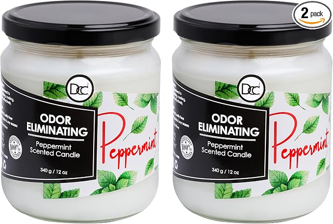 Peppermint Two Pack Odor Eliminating Highly Fragranced Candle - Eliminates 95% of Pet, Smoke, Food, and Other Smells Quickly - Up to 80 Hour Burn time - 12 Ounce Premium Soy Blend