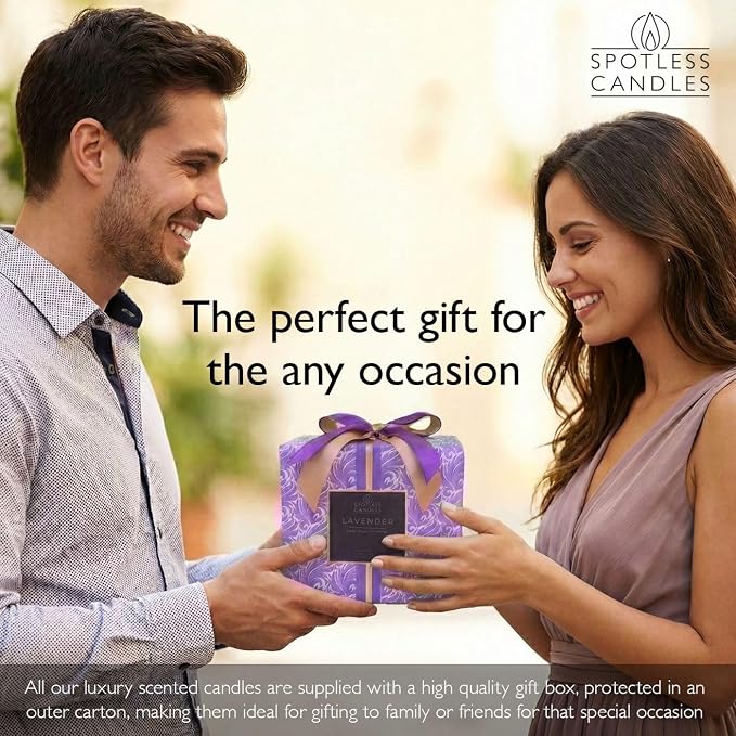 Lavender Candle 19oz Volcano Jar with Wooden Wick Upto 75 Hours Burn Time in a Large 4" x 5" Solid Purple Glass Jar in a Luxury Gold Foil Gift Box