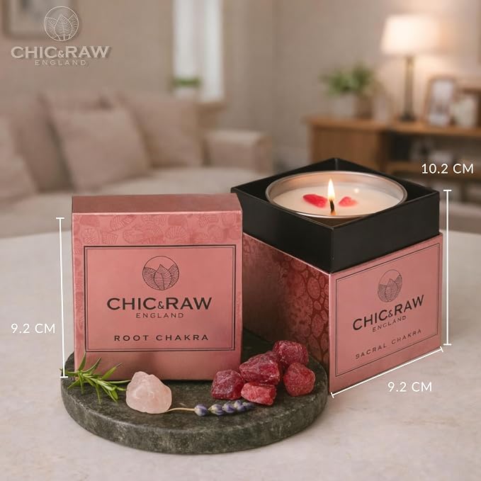 Aromatherapy Candle with Crystal Ruby Root Chakra, Scented Candle in Rose Gold, Luxury Long-Lasting Burn Natural Soy Candle for Home Scented, Unique Healing Gifts for Women,7.05oz