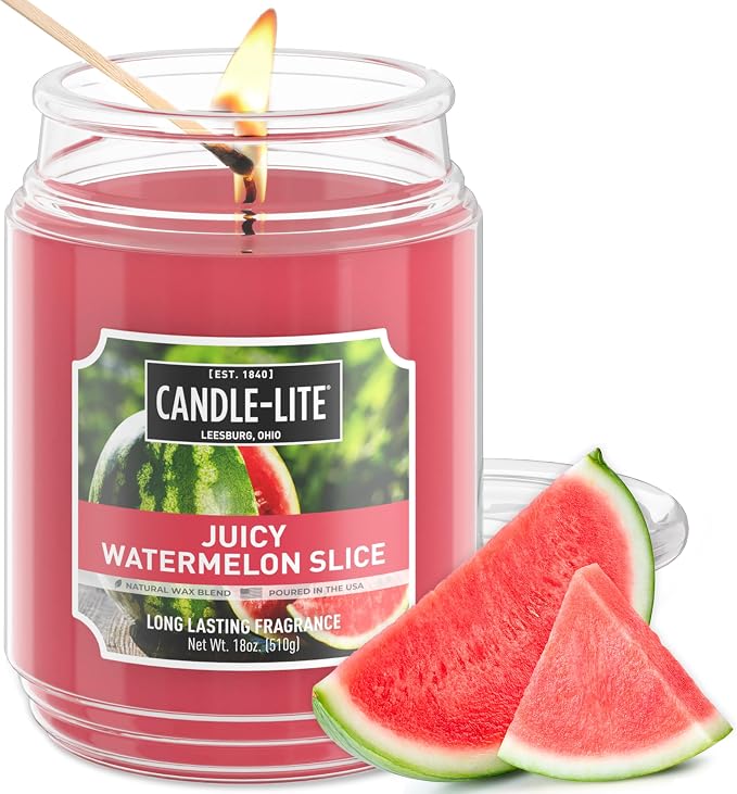 Candle-lite Scented Candles, Juicy Watermelon Slice, 18 oz Jar, Proudly Poured in The USA, Aromatherapy Candle, Single-Wick with 110 Hours of Burn Time, Perfect for Creating a Refreshing Ambiance