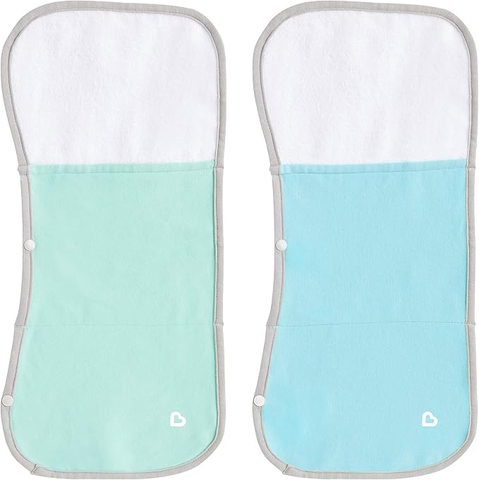 Munchkin® TheraBurpee: 2 Pack Burp Cloths with Built-in Pockets, for use with Colic & Fever Rescue Kit, 1 Blue, 1 Mint,2 Count (Pack of 1)