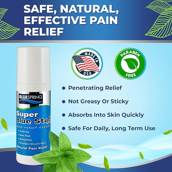 Super Blue Stuff Natural Pain Relief Roll-On with Emu Oil, 3 fl oz | Anti Inflammatory Analgesic Cream, For Back, Knee, Joint, Muscle, Arthritis, Neck Pain