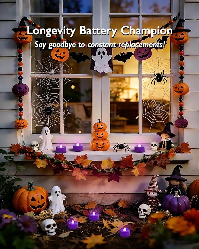 Amagic Purple LED Tea Lights Candles, 24 Pack Battery Operated Flameless Tea Lights, Long Lasting Colored Tealight Candles for Halloween and Christmas, Theme Party, Wedding Table Decor, Mardi Gras