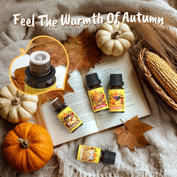 Soulorigin Harvest Fragrance Oils Set, Essential Oil for Diffuser, Fall Diffuser Oil, Use for Soap Candle Making-Crisp Apple cider, Pear&Honey, Golden Hayfield, Maple Grove, Harvest Pumpkin,Autumn Fig