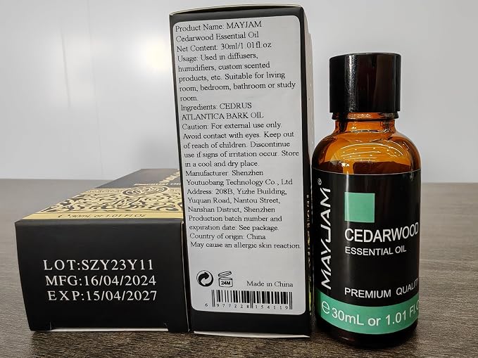 Cedarwood Essential Oil 1.01fl.oz/30ML, MAYJAM Premium Cedarwood Oil for Massage, Diffuser, Candle Making, DIY Soap, Long Lasting Scents