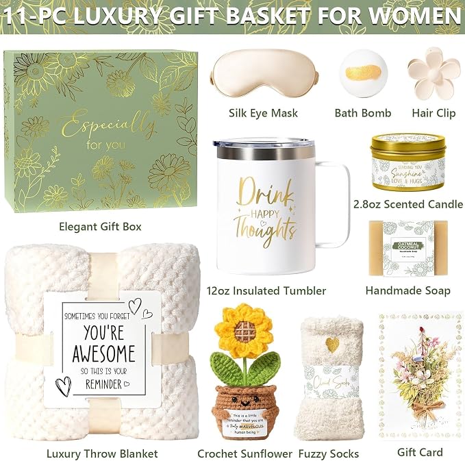 Birthday Gifts for Women Self Care Get Well Soon Gift Baskets, Spa Care Package Thinking of You Gift Set, Sympathy Inspirational Christmas Sunflower Gifts for Women Her Mom Friend Sister Wife Teacher