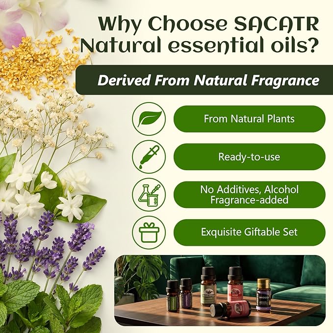 SACATR 24 Pcs Essential Oil Set - Natural Essential Oils - Perfect for Diffuser, Humidifiers, Skin Care, Massage, Fragrance Oil Scent for DIY Candle and Soap Making (24 * 5ml)