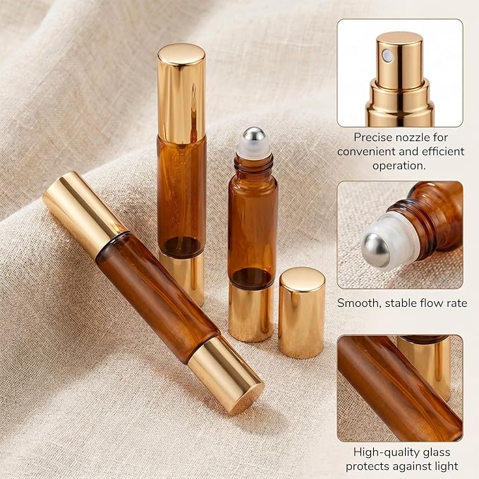 4 Pack Double Ended Perfume Bottle Travel Perfume Bottle Refillable with Spray and Roller Ball Essential Oil Roll on Bottles Perfume-Dispenser Transfer Tools Kit for Essential Oils, Makeup Remover