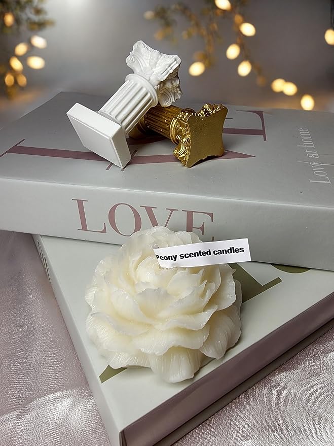 Peony Flower Shaped Candle with Scent, Soy Wax Blend Aromatherapy Candle, Gift Candle, Gifts for Women, Candles for spa, Yoga, Stress Relief, Meditation, Wedding, Home Decor, Relaxation (White)