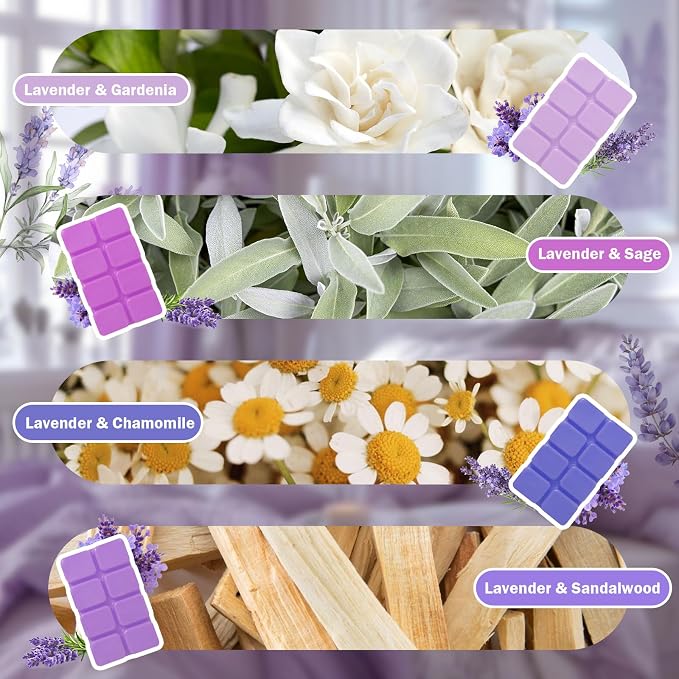 SCENTORINI Wax Melts, Wax Cubes Strong Scent, Summer Scents, Lavender Scented Wax for Sleep, Wax Melts for Warmer, 2*Lavender & Gardenia, Sage, Chamomile, Sandalwood, 2.5 oz 8-Pack