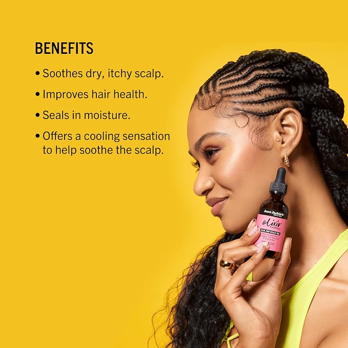 Aunt Jackie's Elixir Essentials Hair & Scalp Oil, Collagen, Tea Tree Oil & Eucalyptus, Thickens & Supports Hair Growth, 2 oz