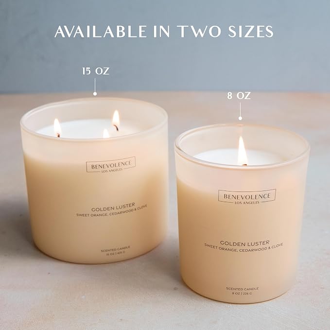 Orange, Cedarwood & Clove – Benevolence LA Scented Candle for Home | 8oz, 45-Hour Burn | Natural Soy Wax, Cotton Wick | Malibu Sands Collection, Gift for Women & Men