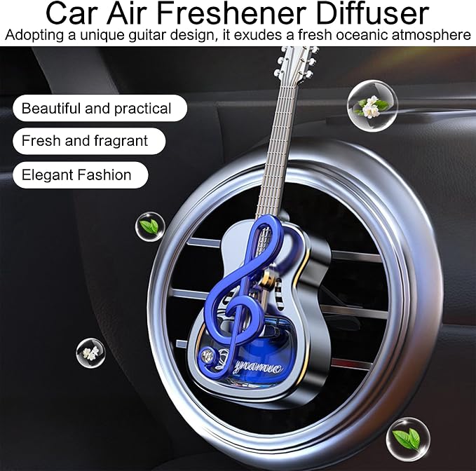 Guitar Car Air Freshener Diffuser Vent Clip Perfume Mini Portable Diffuser Automobile Dashboard Decoration Automobile Air Conditioner Decoration(no perfume)(blue, medium,Without perfume)