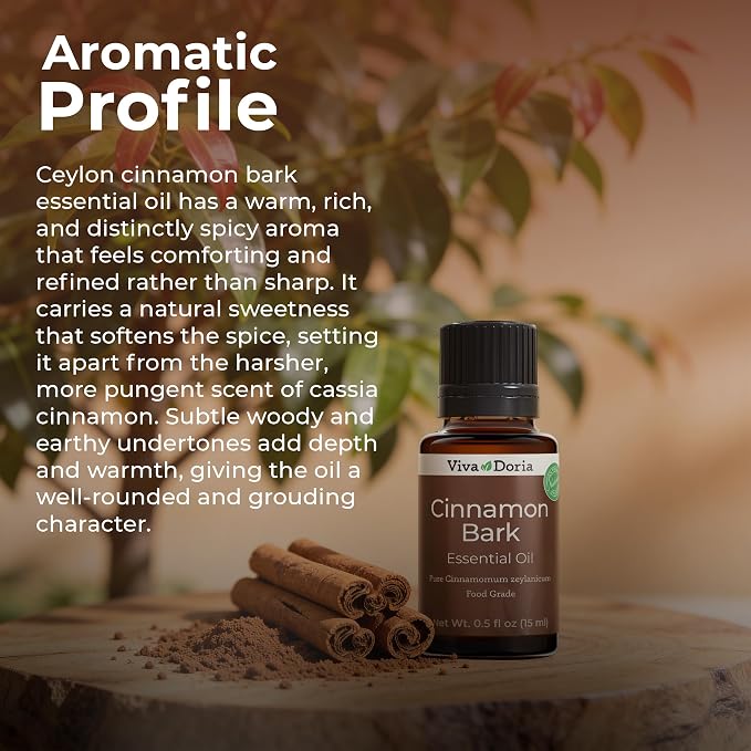 Viva Doria Ceylon Cinnamon Bark Oil - 100% Pure, Natural, Undiluted, Food Grade Essential Oil, 15 mL (0.5 Fl Oz)