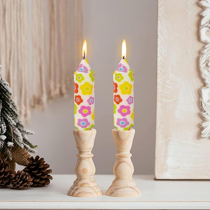 5 inch Short Candle Floral Candle Sticks Printed Candlestick Handmade Unscented Taper Candle 4 Pack Colorful Flower Tapered Candles for Home Dinner Wedding Holiday