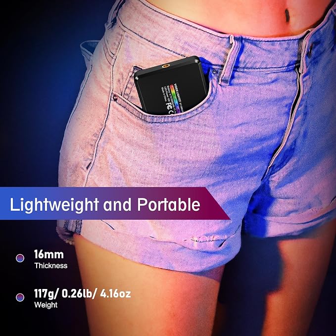 120 RGB Video Light, Photography Light, Color Temperature 2500-9000K 360° Full Color with 20 Lighting Effects, 3000mAh Battery, OLED Display, DSLR Lighting for TikTok, Photography, Video Conference
