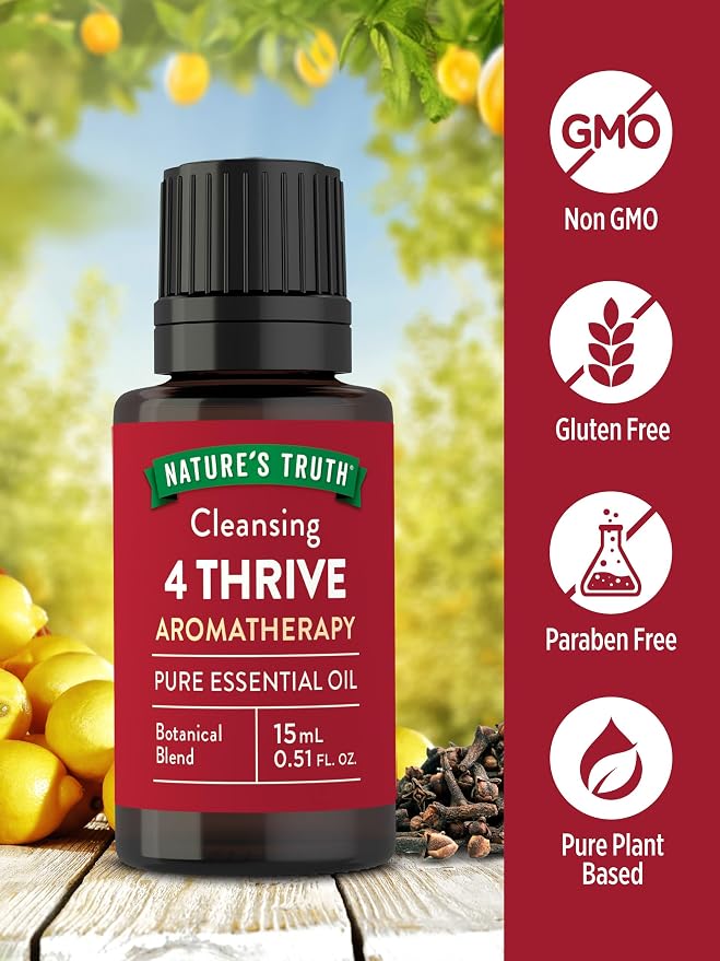 Nature's Truth 4 Thrive Essential Oil | 15 mL | with Eucalyptus, Rosemary, Lemon, and Clove Oils | for Aromatherapy | Pure Plant Based, Non-GMO & Gluten Free