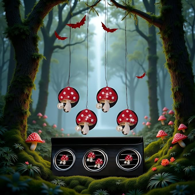 4Pcs Red Mushroom Car Accessories Mushroom Car Air Freshener Vent Clips,4 Sizes Cute Clips,Girly Women Accessories,Refillable Diffuser Air Fresheners Accessories