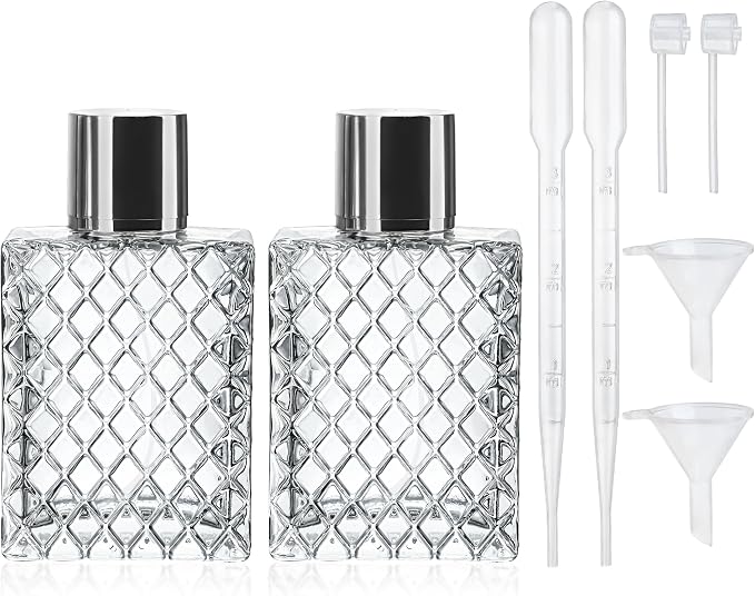 YU FENG 2 Pack Perfume Spray Bottles, 100ml/3.4oz Refillable Glass Fine Mist Atomizer Bottles, Empty Clear Glass Containers for Cologne, Essential Oils & Travel