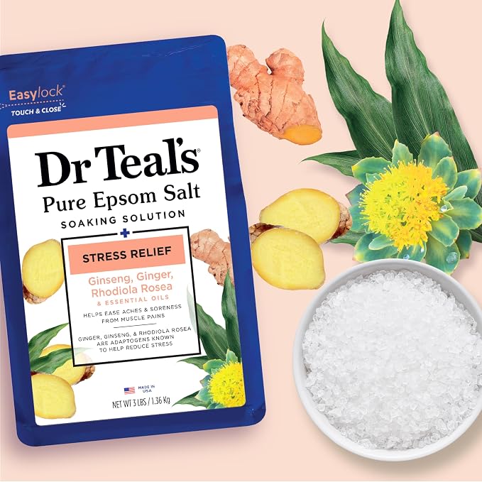 Dr Teal's Pure Epsom Salt, Stress Relief with Essential Oils, 3 lbs (Pack of 2)