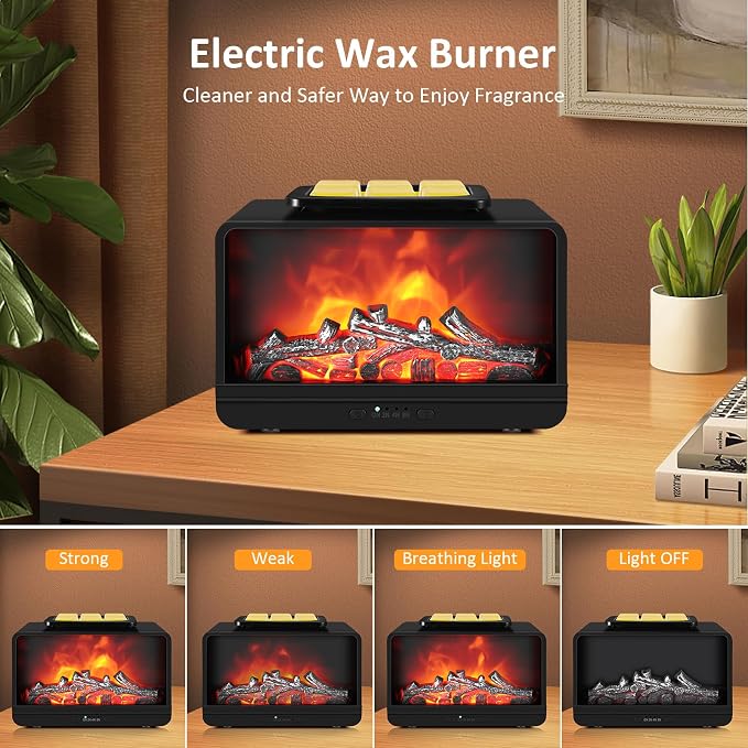 Wax Melt Warmer, Electric Fireplace Wax Warmer with Timer Wax Melter for Scented Wax, Candle Melt Warmer Flame Fragrance Oil Burner for Home Bedroom Office Decor, Gift for Mother's Day