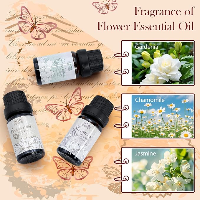 Essential Oils for Diffuser for Home and Hotel, Lavender, Jasmine, Rose, Chamomile, Sakura and Gardenia, Spring Premium Pure Flower Fragrance Essential Oil Set for Gifts-6×10ML