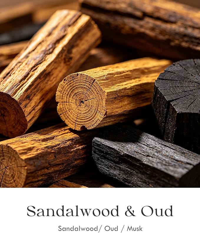 AOOVOO Sandalwood Oud Candles for Men - 3 Wick 12oz Large Scented Candle, Long Lasting Soy Candles for Home Scented, Strong Fragranced Masculine Black Candle Gift for Father Day, Women & Men