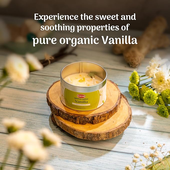 HEM Vanilla Crystal Candle – 90g (3.17 oz) | Long Burning 18-20 Hrs | Aromatherapy Candle for Meditation, Energy Cleansing & Relaxation | Natural Scented Wax – Pack of 1