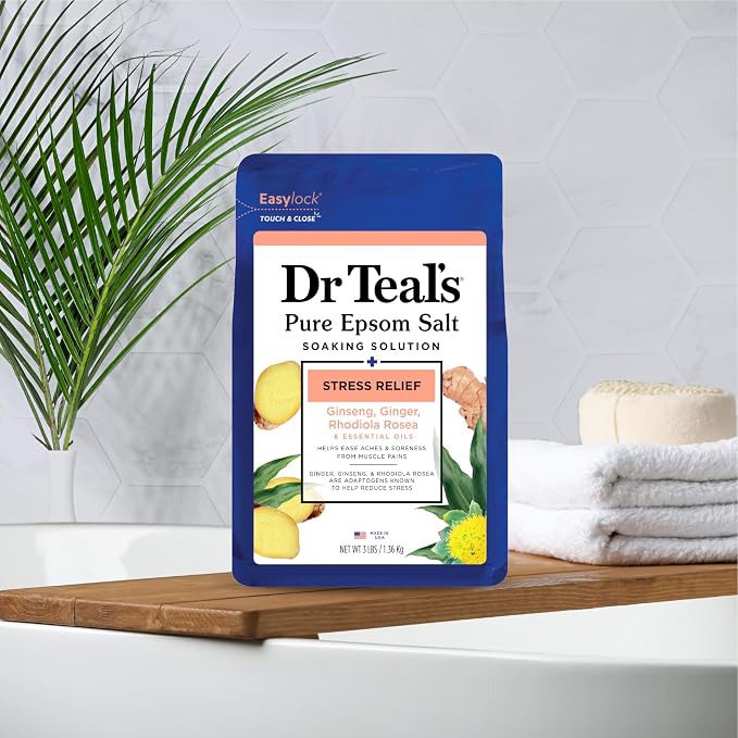 Dr Teal's Pure Epsom Salt, Stress Relief with Essential Oils, 3 lbs (Pack of 2)