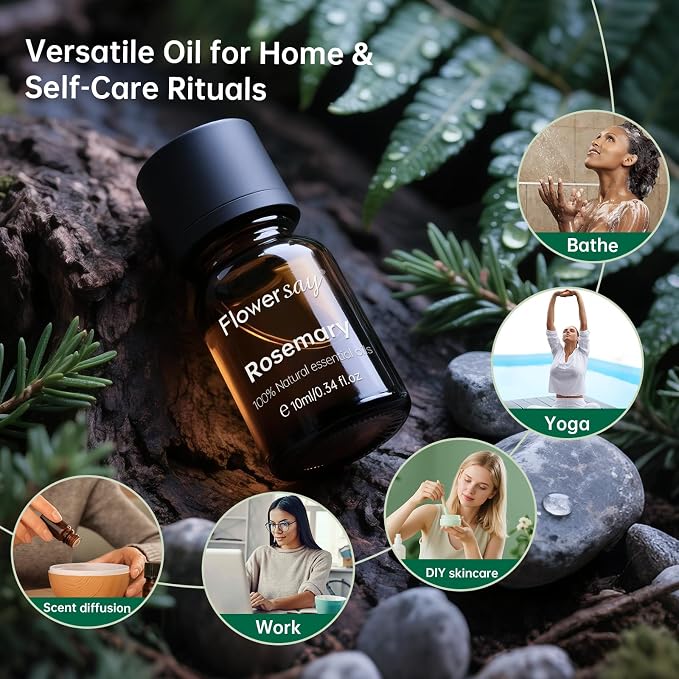 Rosemary Essential Oil for Hair Growth – 100% Pure Organic, Therapeutic Grade, Undiluted, USDA Certified, 10ml for Diffuser, Skin, Nails, Scalp Massage