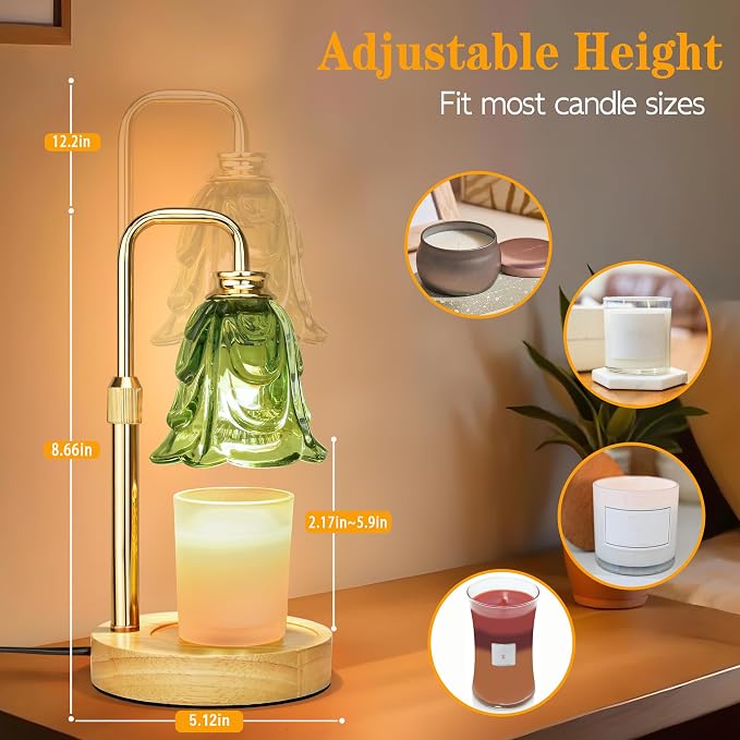 Candle Warmer Lamp with Timer Dimmer, Adjustable Height Green Tulip Candle Wax Warmer, Christmas Birthday Gift for Mom Women,House Warming Gifts for New Home Bedroom Decor,Flower Green