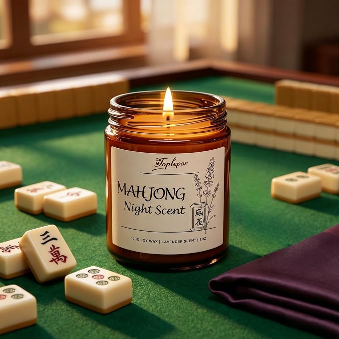 Mahjong Night Scent Candle - Unique Game Night Gift Idea, Soy Wax Aromatherapy Candle for Mahjong Night, Friends Game Party, Mahjong Lovers Gifts for Women Men | Lavender Scents, 9oz