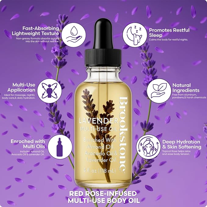 Brookstone Lavender Multi-Use Essential Oil - Calming Scent for Stress Relief, Skin & Hair Care