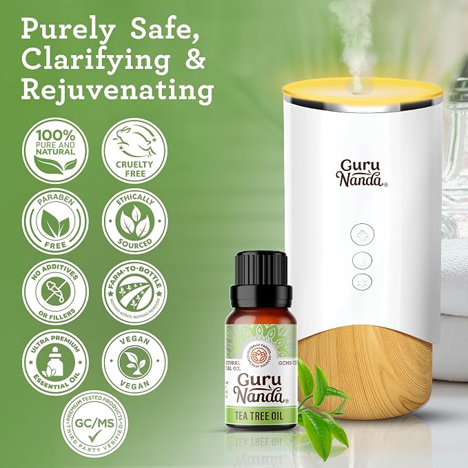 GuruNanda Tea Tree Essential Oil, 100% Pure, Natural and Undiluted Diffuser Oil for Aromatherapy, Massages & DIY Recipies, Helps in Skin & Hair Care (2X0.5 fl Oz)