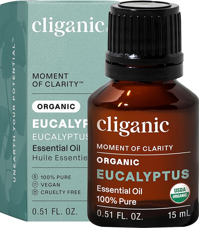 Cliganic USDA Organic Eucalyptus Essential Oil, 100% Pure | Natural Aromatherapy Oil for Diffuser Steam Distilled | Non-GMO Verified